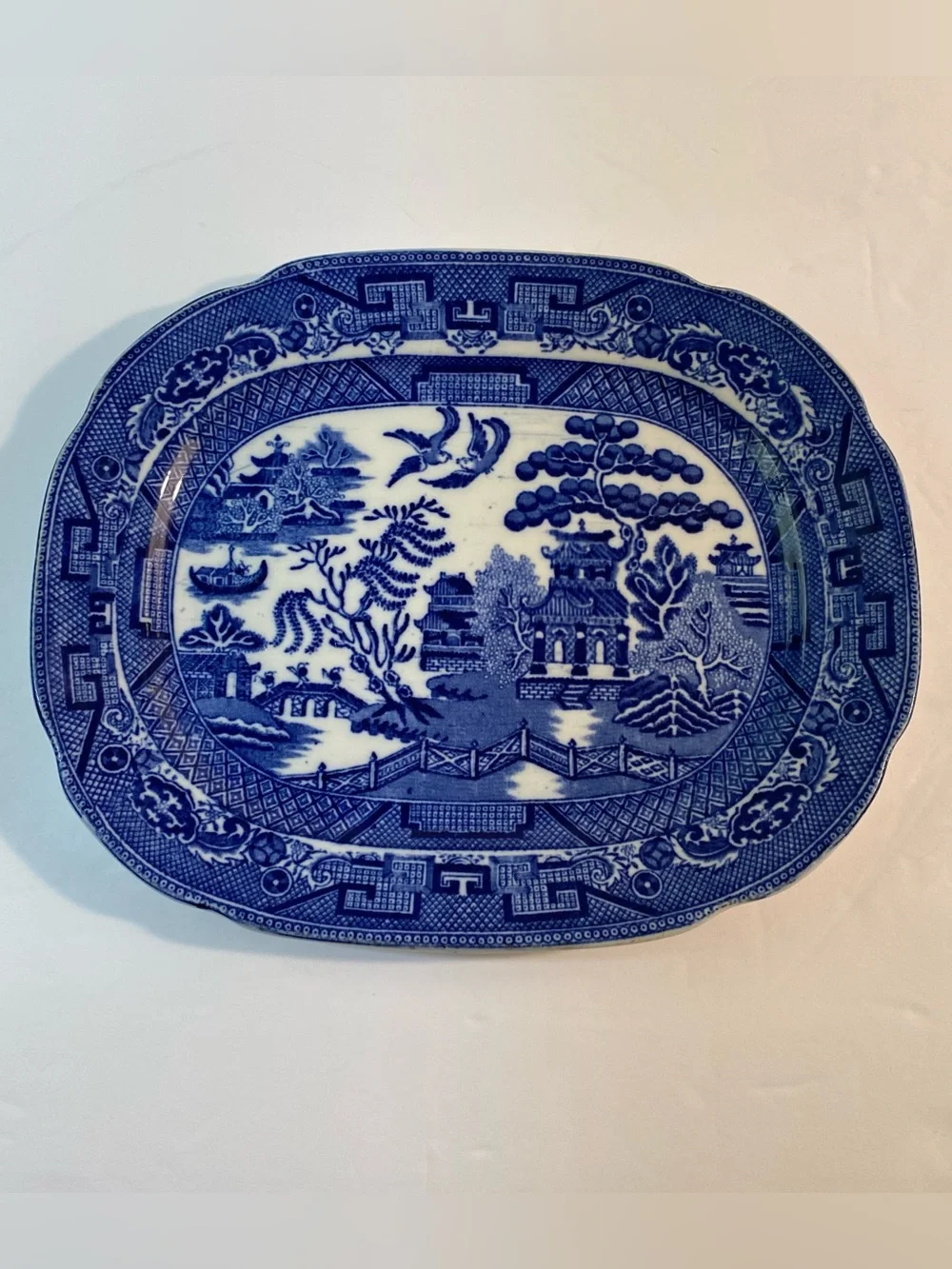 Allertons Blue Willow Vintage Antique Serving Plate Platter 9.5” x 7.75” England